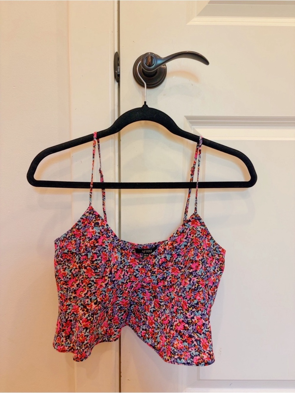 AFRM Pink Multicolor Floral Spaghetti Strap Crop Top